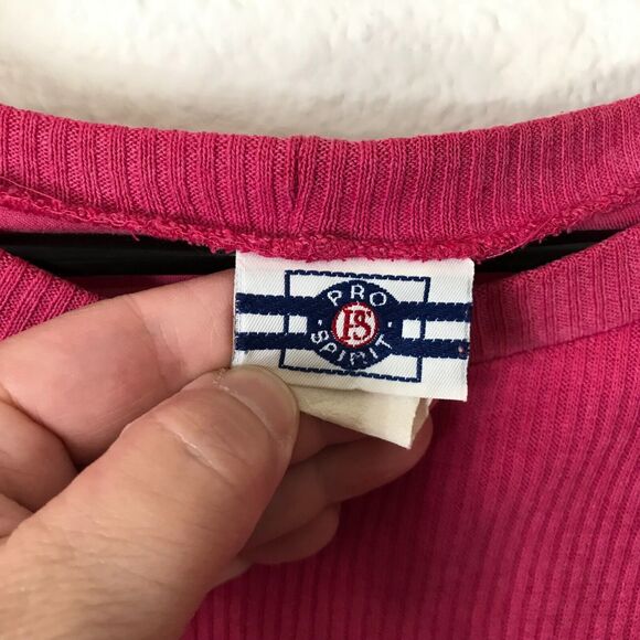 Vintage 80s Pro Spirit Shirt Size M/L Pink Long Sleeve Cotton Blend Logo - Picture 9 of 10